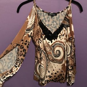 Jeweled Mesmerized Leopard Cold Shoulder Top